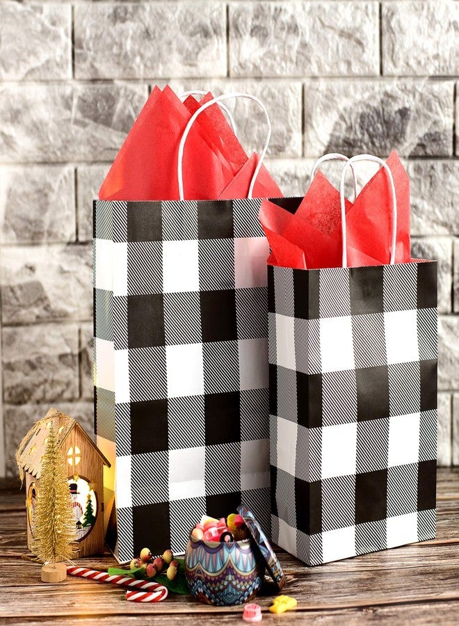 Whaline 24 Pack Christmas Buffalo Plaid Bags with 24 Sheets 20 x 20 Red Tissue Paper, White and Black Kraft Paper Bags Gift Wrapping Set for Holiday Party, Wedding and Gift Giving - Image 5
